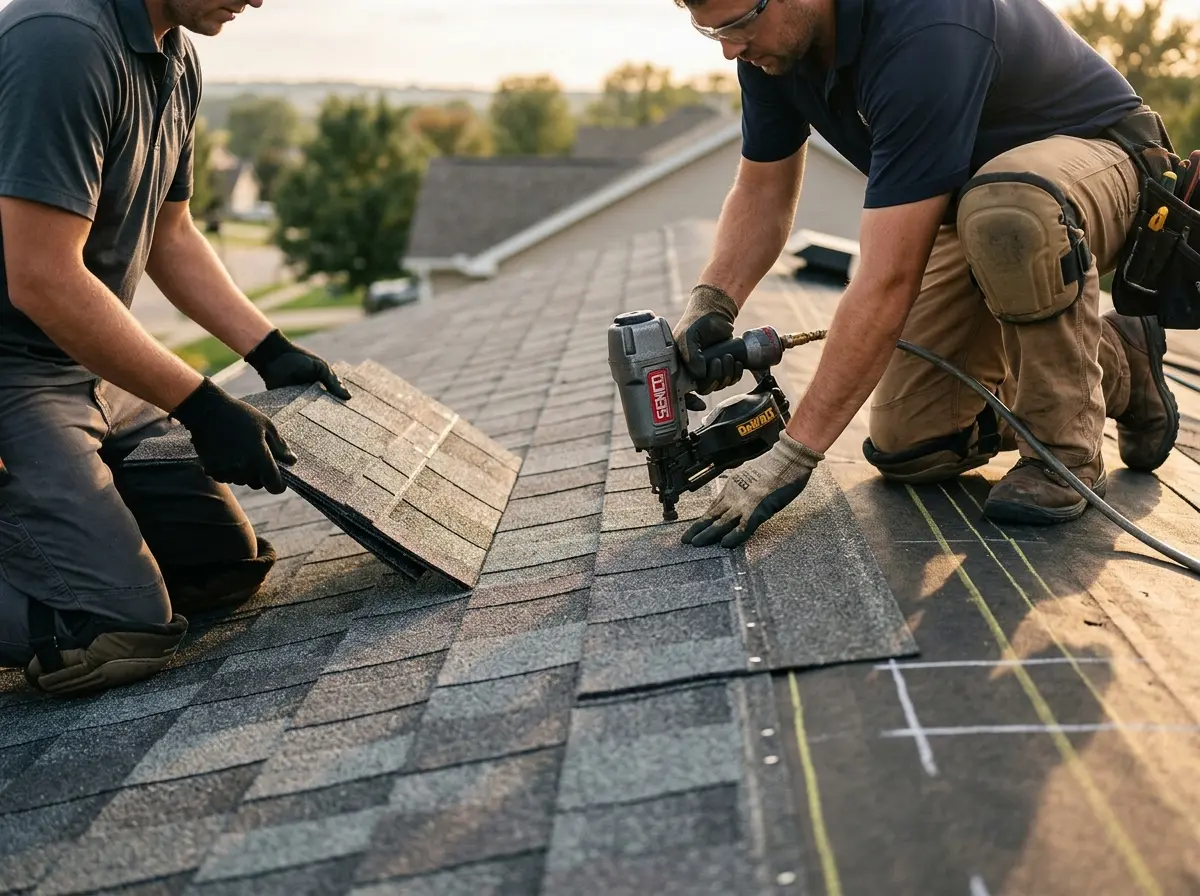 Professional roofer working on a residential roof in Parsippany-Troy Hills